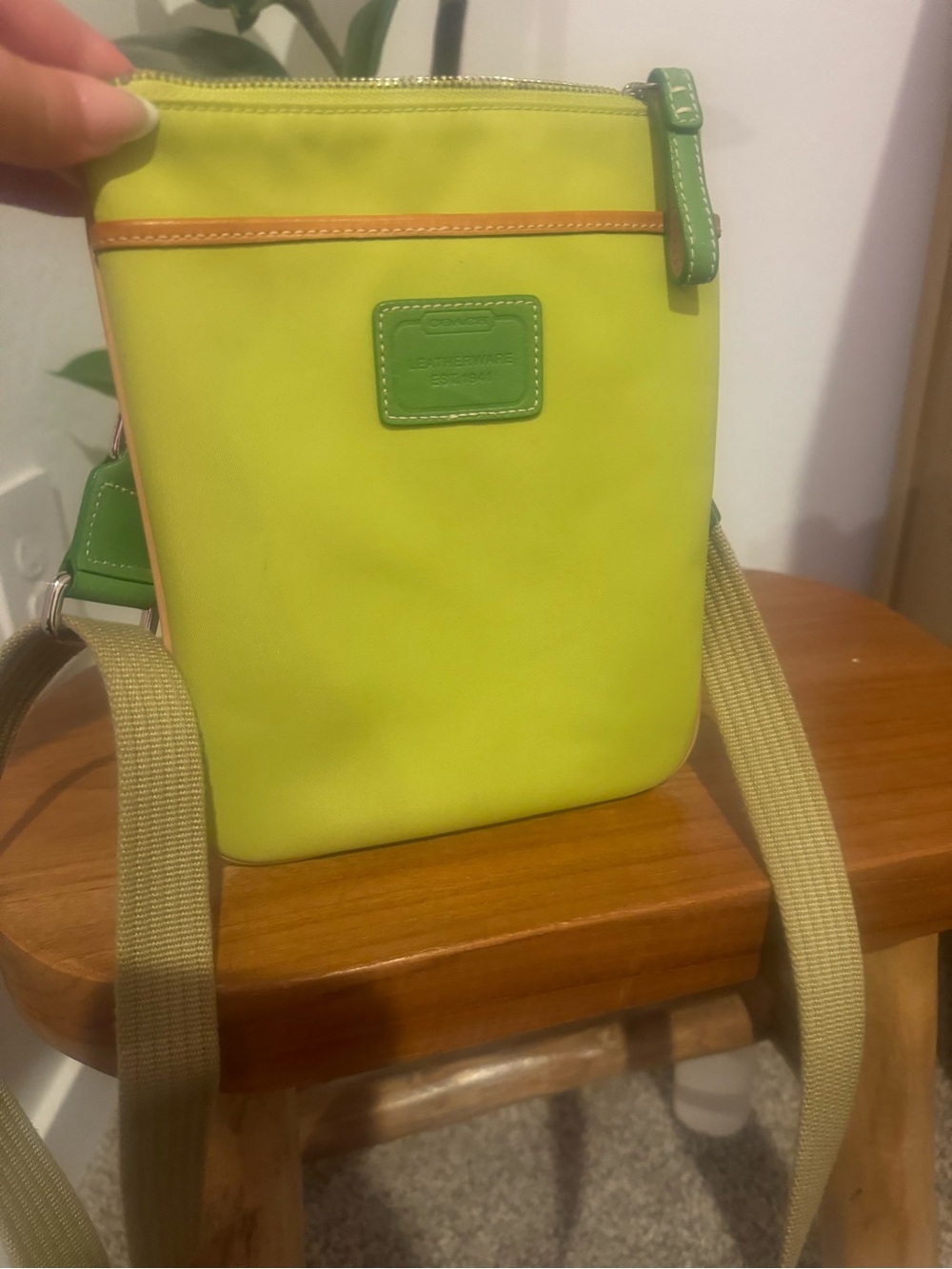 Coach Neon Lime and Tan Crossbody Bag